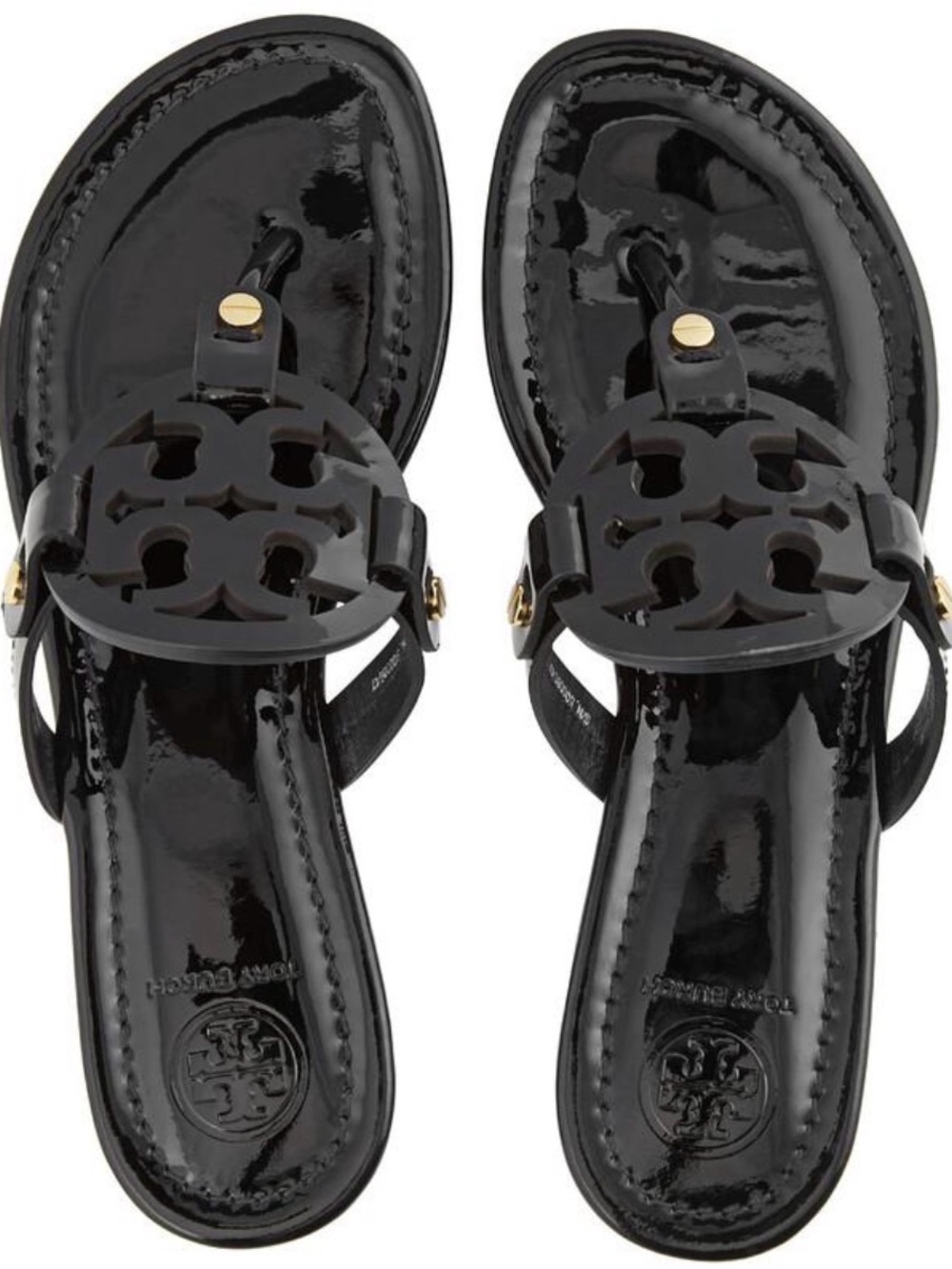 Tory Burch Black Patent Logo Thong Sandals Size 8🖤